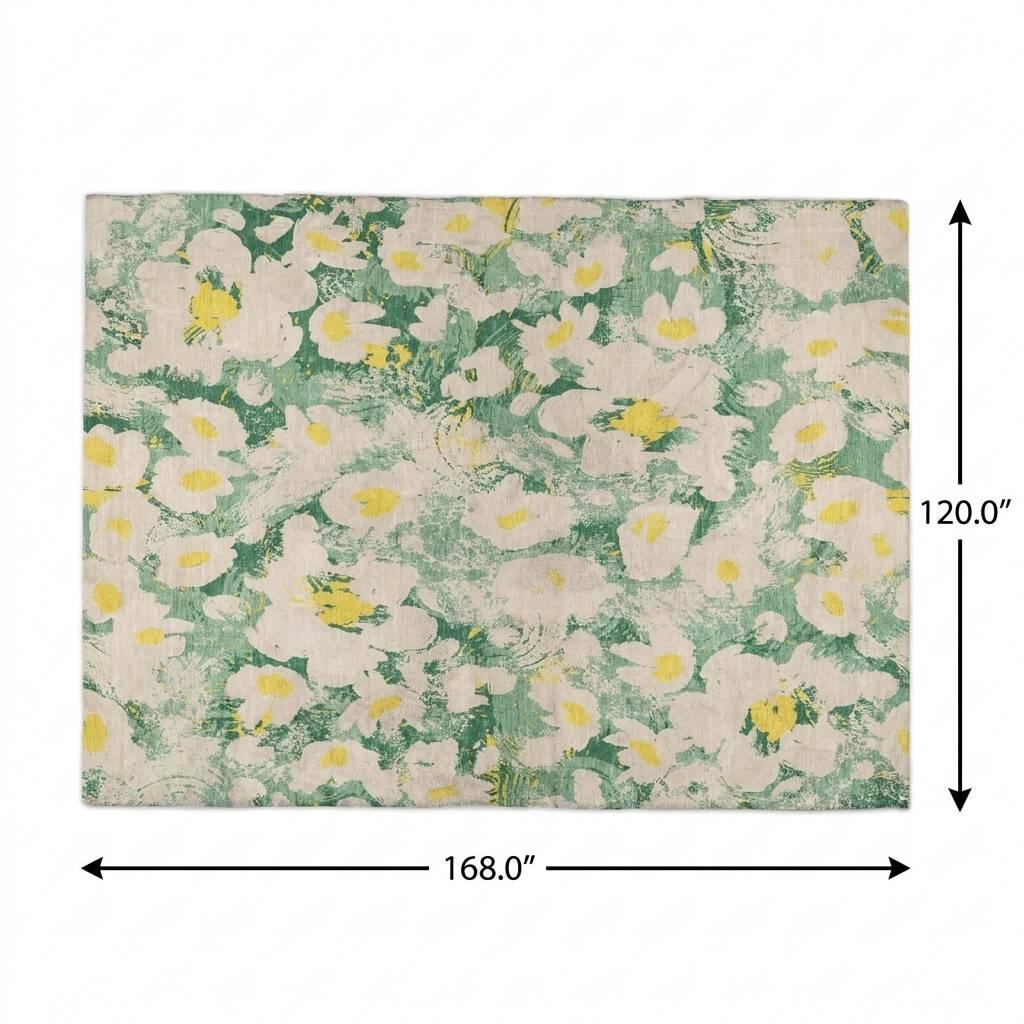 10' X 14' Green And Gold Floral Shag Washable Area Rug With UV Protection - HomeRoots - Flyclothing LLC