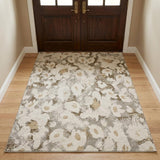 3' X 5' Khaki And Brown Floral Shag Washable Area Rug With UV Protection - HomeRoots - Flyclothing LLC