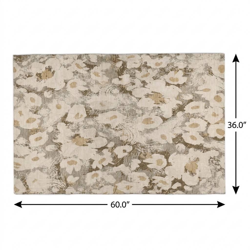 3' X 5' Khaki And Brown Floral Shag Washable Area Rug With UV Protection - HomeRoots - Flyclothing LLC