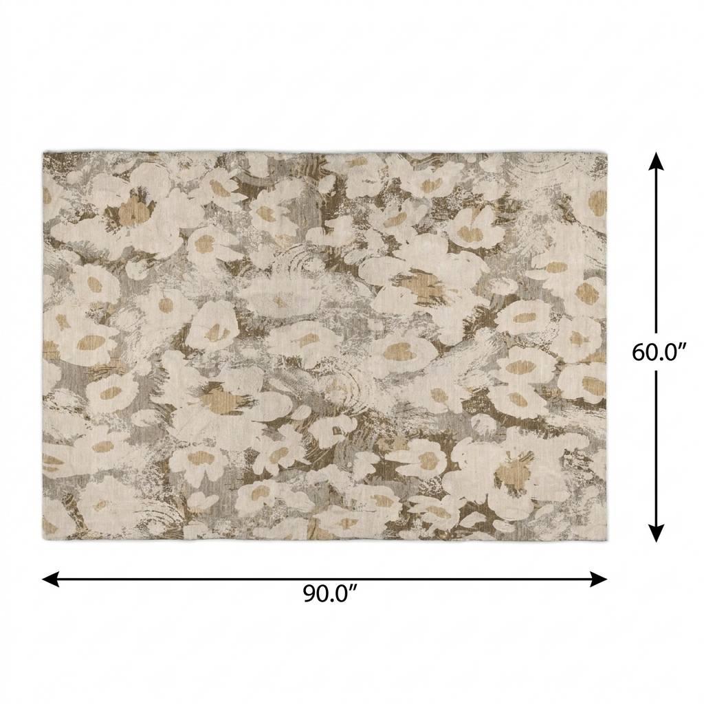 5' X 8' Khaki And Brown Floral Shag Washable Area Rug With UV Protection - HomeRoots - Flyclothing LLC