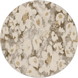 8' Khaki And Brown Floral Shag Washable Round Rug With UV Protection - HomeRoots - Flyclothing LLC