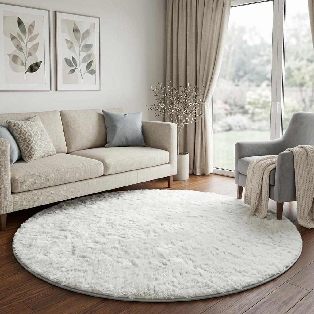 8' Khaki And Brown Floral Shag Washable Round Rug With UV Protection - HomeRoots - Flyclothing LLC