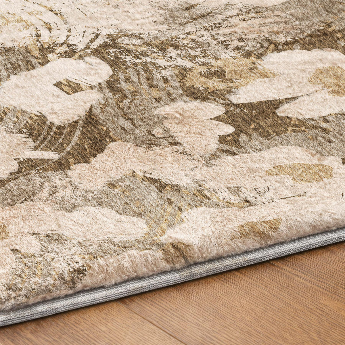 8' X 10' Khaki And Brown Floral Shag Washable Area Rug With UV Protection - HomeRoots - Flyclothing LLC