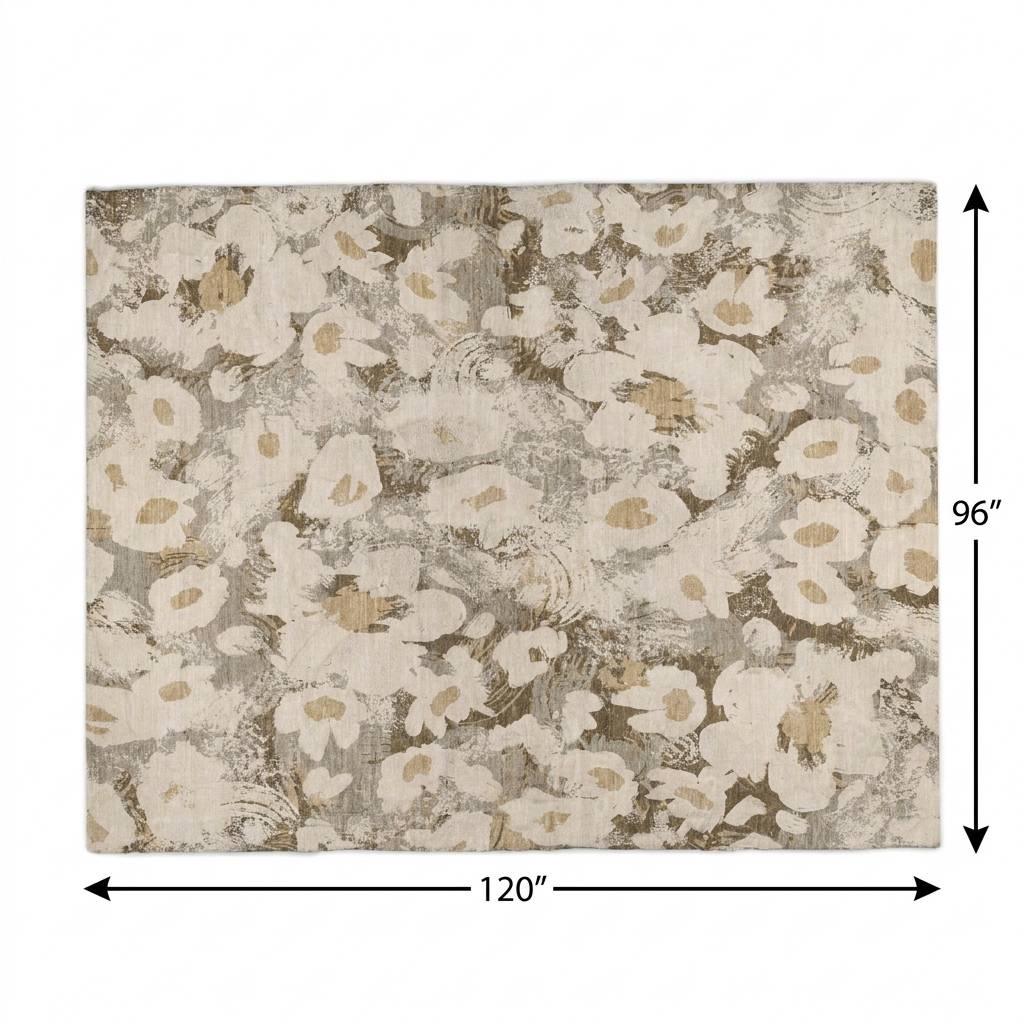 8' X 10' Khaki And Brown Floral Shag Washable Area Rug With UV Protection - HomeRoots - Flyclothing LLC
