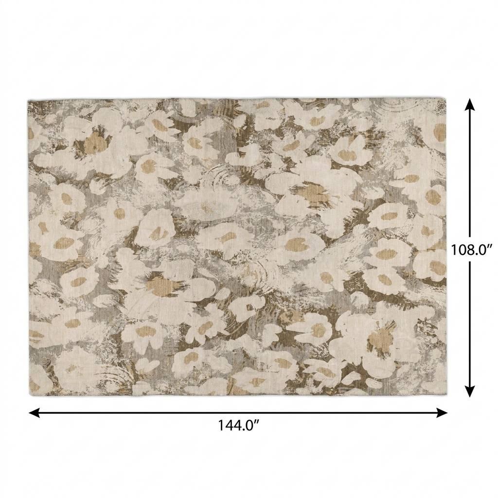 9' X 12' Khaki And Brown Floral Shag Washable Area Rug With UV Protection - HomeRoots - Flyclothing LLC