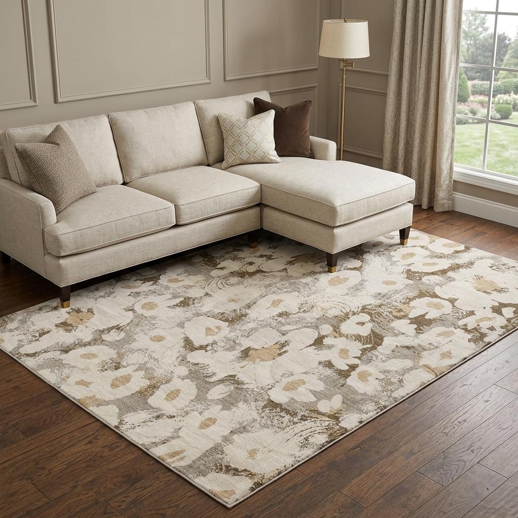 10' X 14' Khaki And Brown Floral Shag Washable Area Rug With UV Protection - HomeRoots - Flyclothing LLC