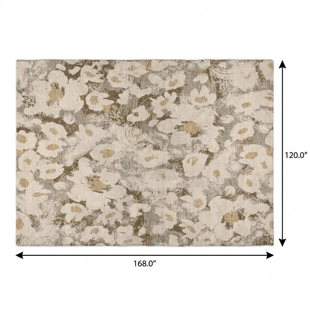10' X 14' Khaki And Brown Floral Shag Washable Area Rug With UV Protection - HomeRoots - Flyclothing LLC
