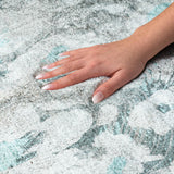 8' Teal And Gray Floral Shag Washable Round Rug With UV Protection - HomeRoots - Flyclothing LLC