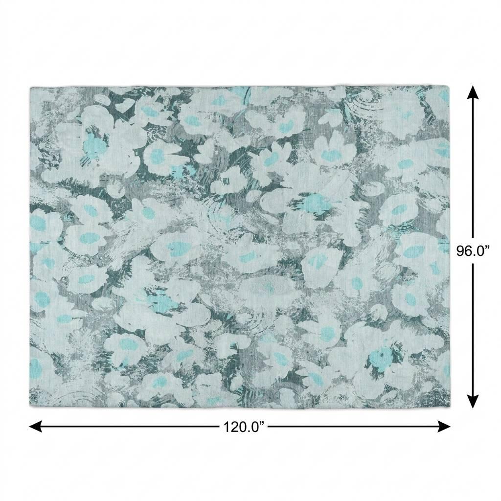 8' X 10' Teal And Gray Floral Shag Washable Area Rug With UV Protection - HomeRoots - Flyclothing LLC
