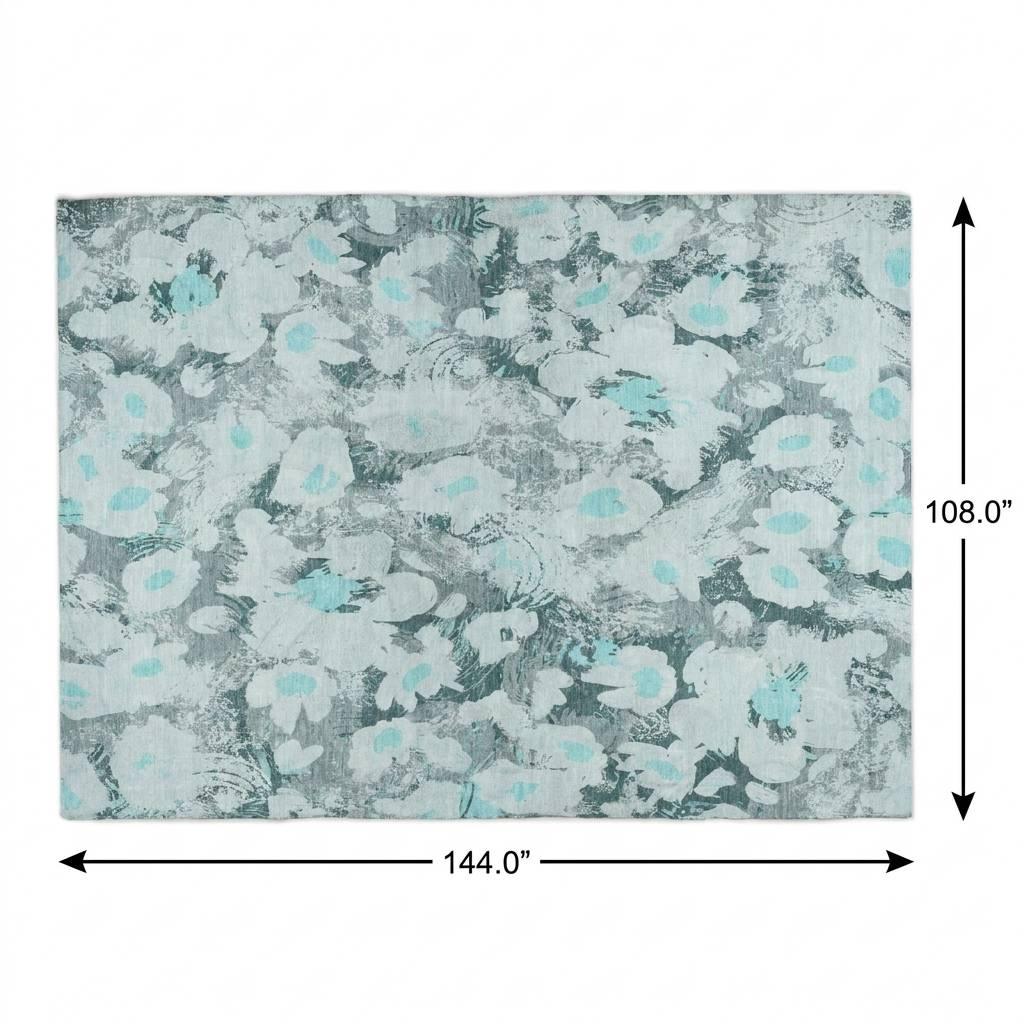 9' X 12' Teal And Gray Floral Shag Washable Area Rug With UV Protection - HomeRoots - Flyclothing LLC