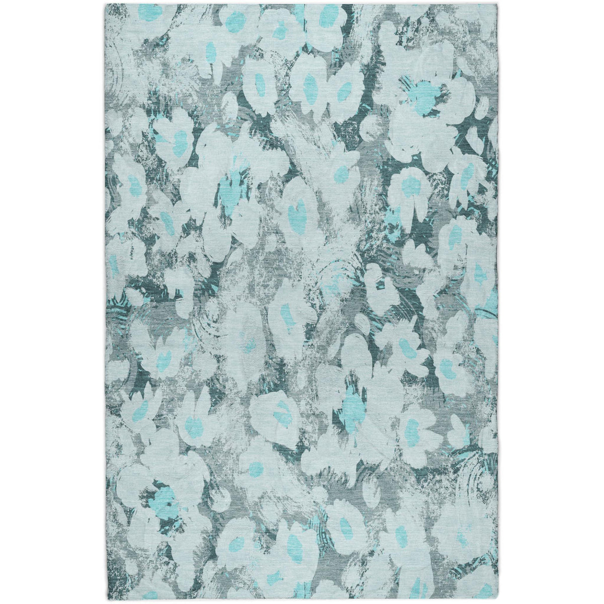 10' X 14' Teal And Gray Floral Shag Washable Area Rug With UV Protection - HomeRoots - Flyclothing LLC