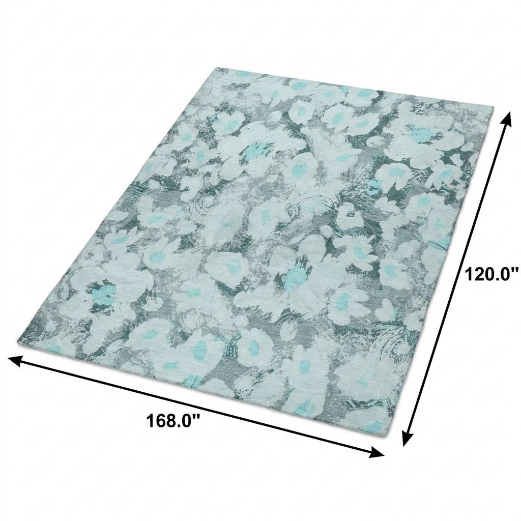 10' X 14' Teal And Gray Floral Shag Washable Area Rug With UV Protection - HomeRoots - Flyclothing LLC
