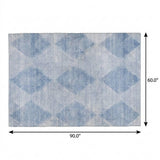 5' X 8' Blue And Denim Blue Geometric Shag Washable Area Rug With UV Protection - HomeRoots - Flyclothing LLC