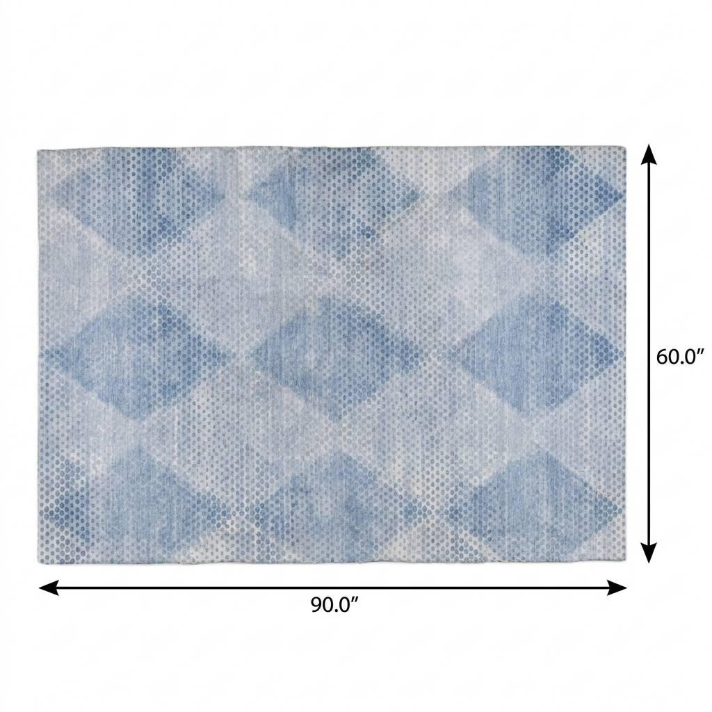 5' X 8' Blue And Denim Blue Geometric Shag Washable Area Rug With UV Protection - HomeRoots - Flyclothing LLC