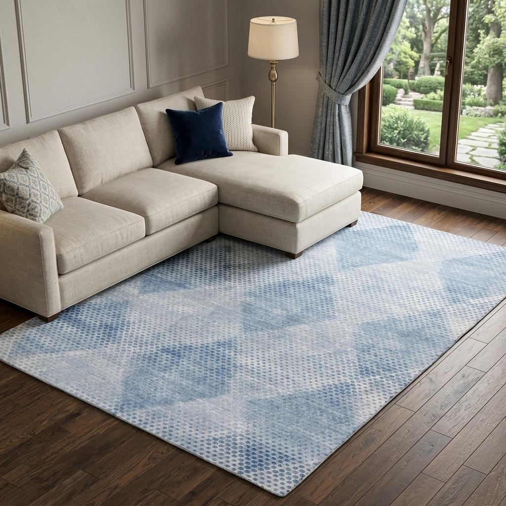 8' X 10' Blue And Denim Blue Geometric Shag Washable Area Rug With UV Protection - HomeRoots - Flyclothing LLC