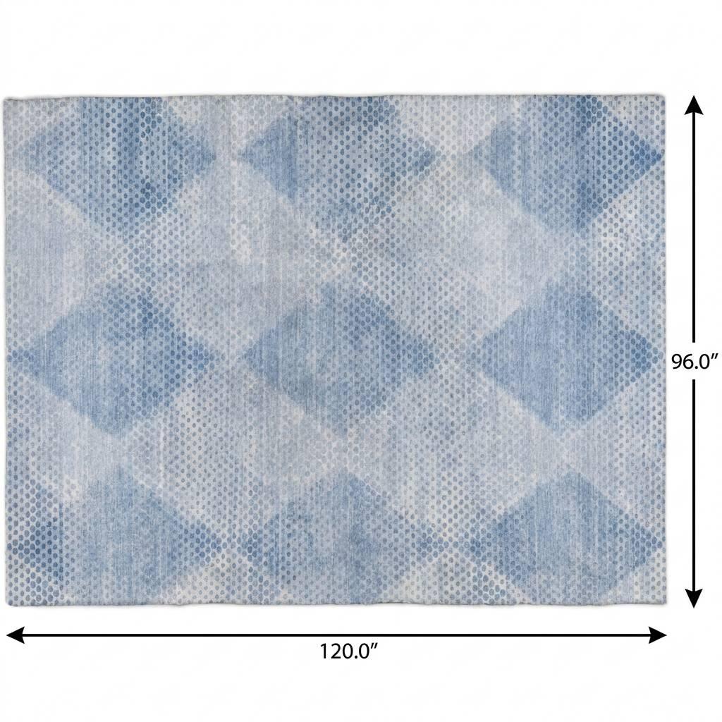 8' X 10' Blue And Denim Blue Geometric Shag Washable Area Rug With UV Protection - HomeRoots - Flyclothing LLC