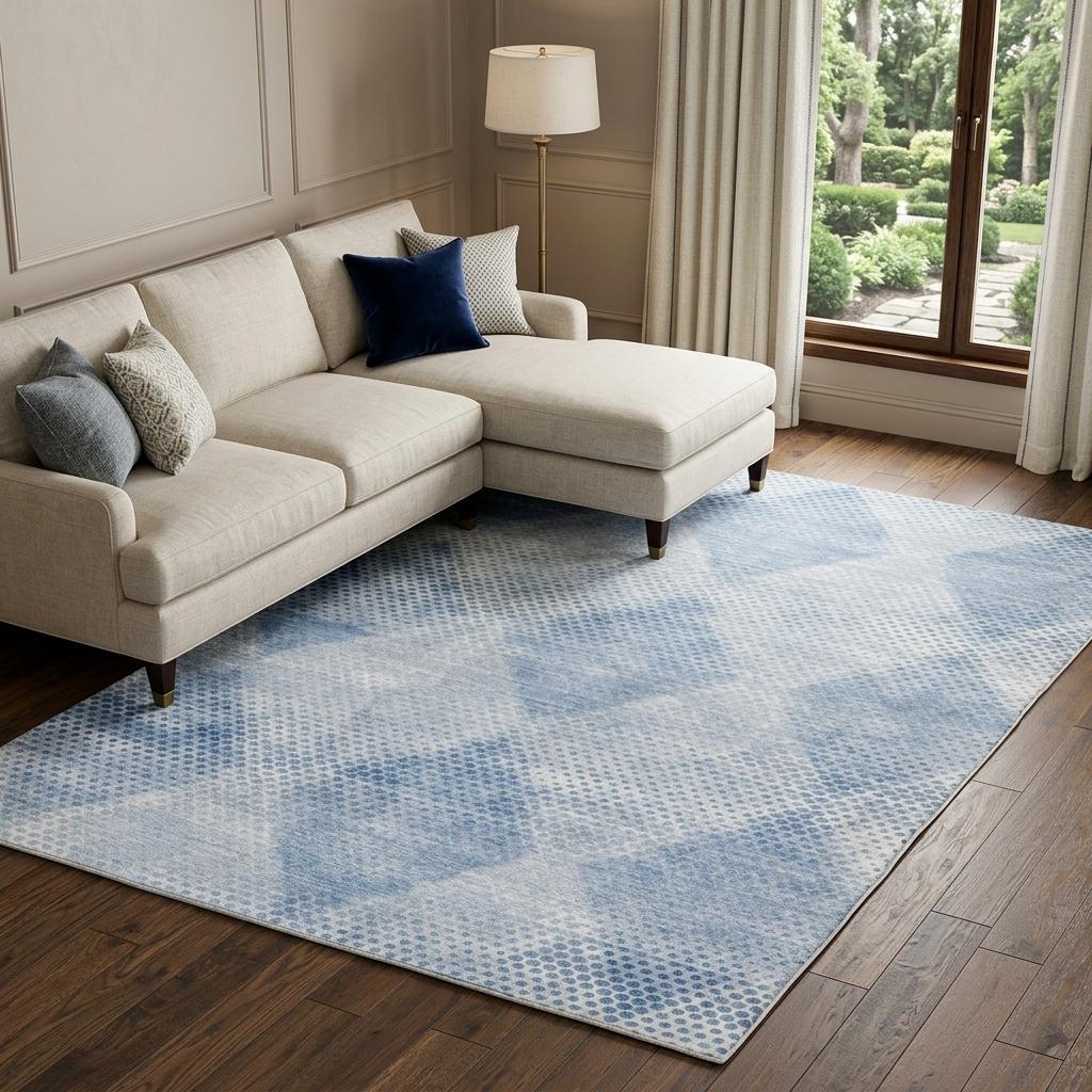 9' X 12' Blue And Denim Blue Geometric Shag Washable Area Rug With UV Protection - HomeRoots - Flyclothing LLC