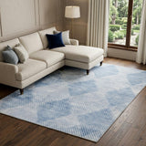 9' X 12' Blue And Denim Blue Geometric Shag Washable Area Rug With UV Protection - HomeRoots - Flyclothing LLC
