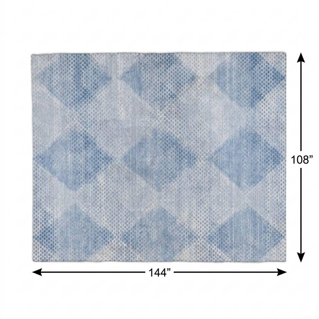 9' X 12' Blue And Denim Blue Geometric Shag Washable Area Rug With UV Protection - HomeRoots - Flyclothing LLC