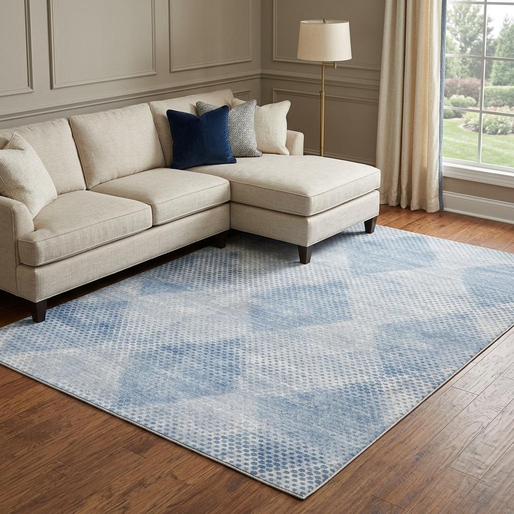 10' X 14' Blue And Denim Blue Geometric Shag Washable Area Rug With UV Protection - HomeRoots - Flyclothing LLC