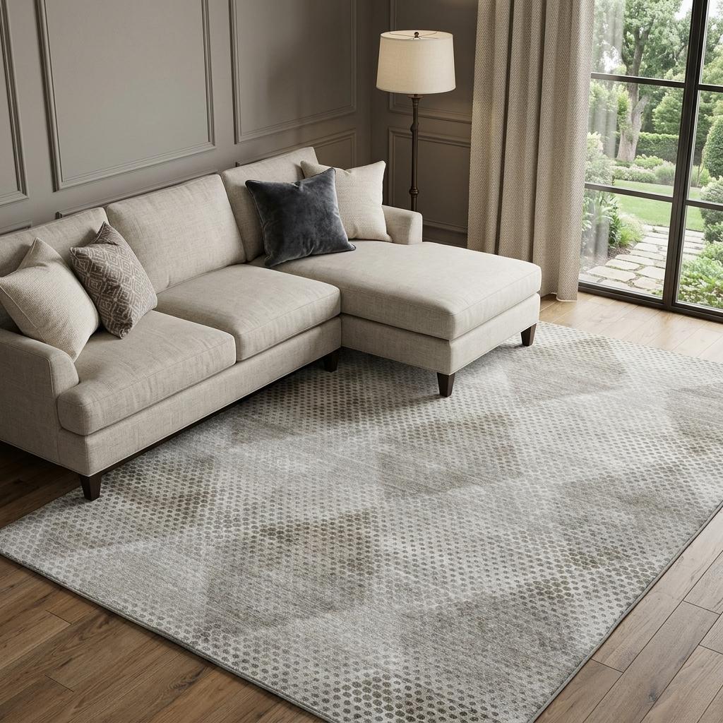9' X 12' Gray And Silver Geometric Shag Washable Area Rug With UV Protection - HomeRoots - Flyclothing LLC