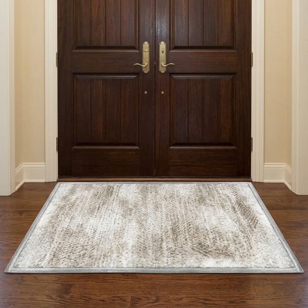 3' X 5' Ivory And Silver Geometric Shag Washable Area Rug With UV Protection - HomeRoots - Flyclothing LLC