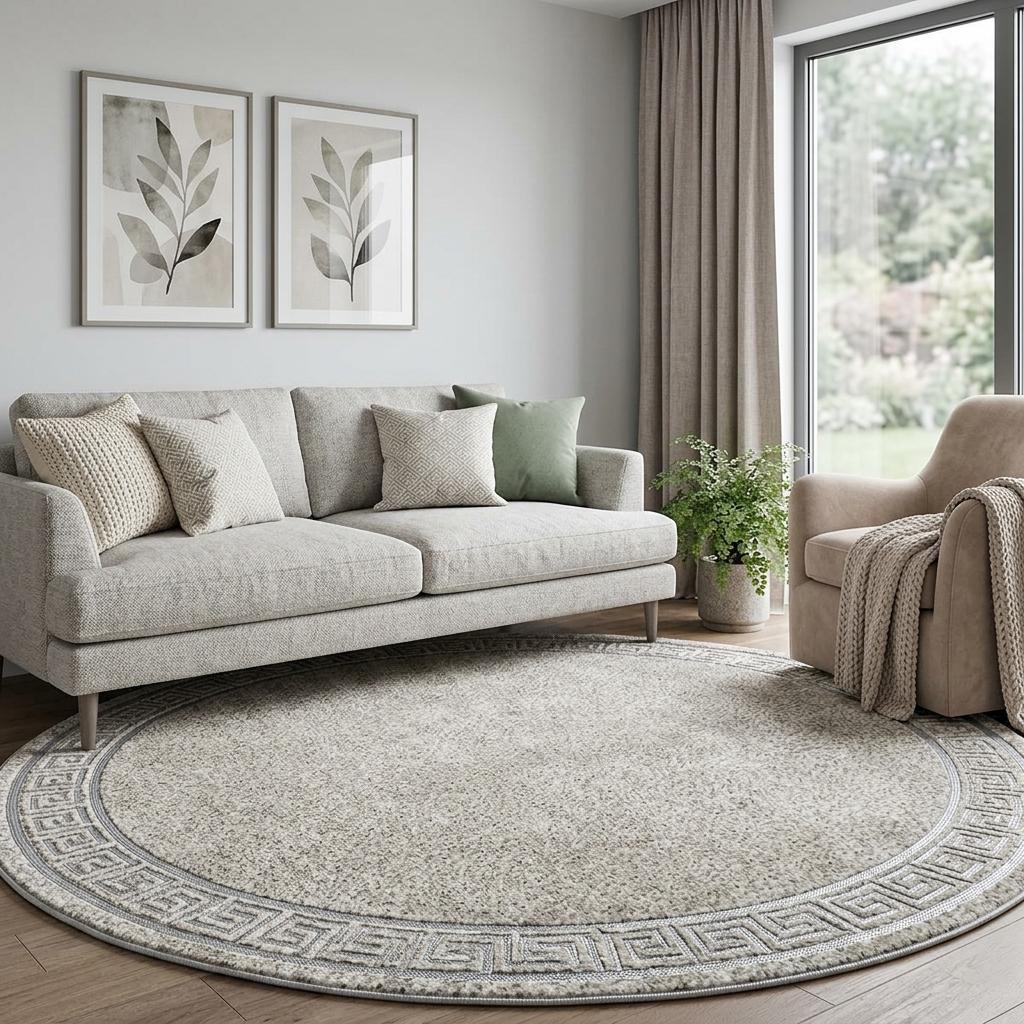 8' Ivory And Silver Geometric Shag Washable Round Rug With UV Protection - HomeRoots - Flyclothing LLC
