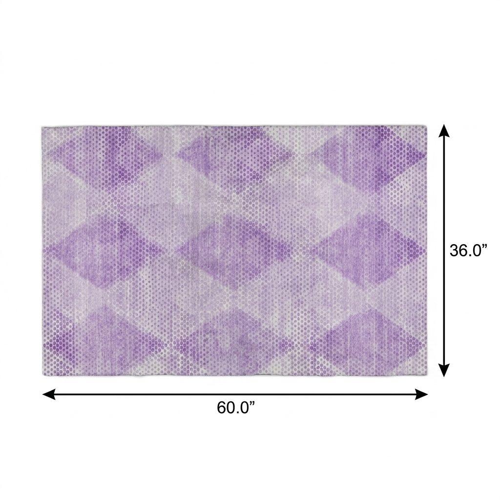 3' X 5' Lavender And Ivory Geometric Shag Washable Area Rug With UV Protection - HomeRoots - Flyclothing LLC
