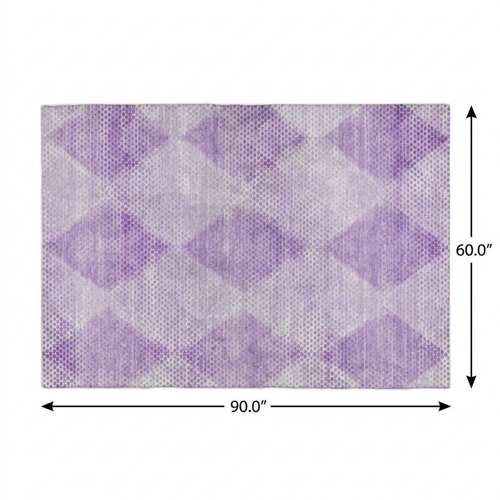 5' X 8' Lavender And Ivory Geometric Shag Washable Area Rug With UV Protection - HomeRoots - Flyclothing LLC