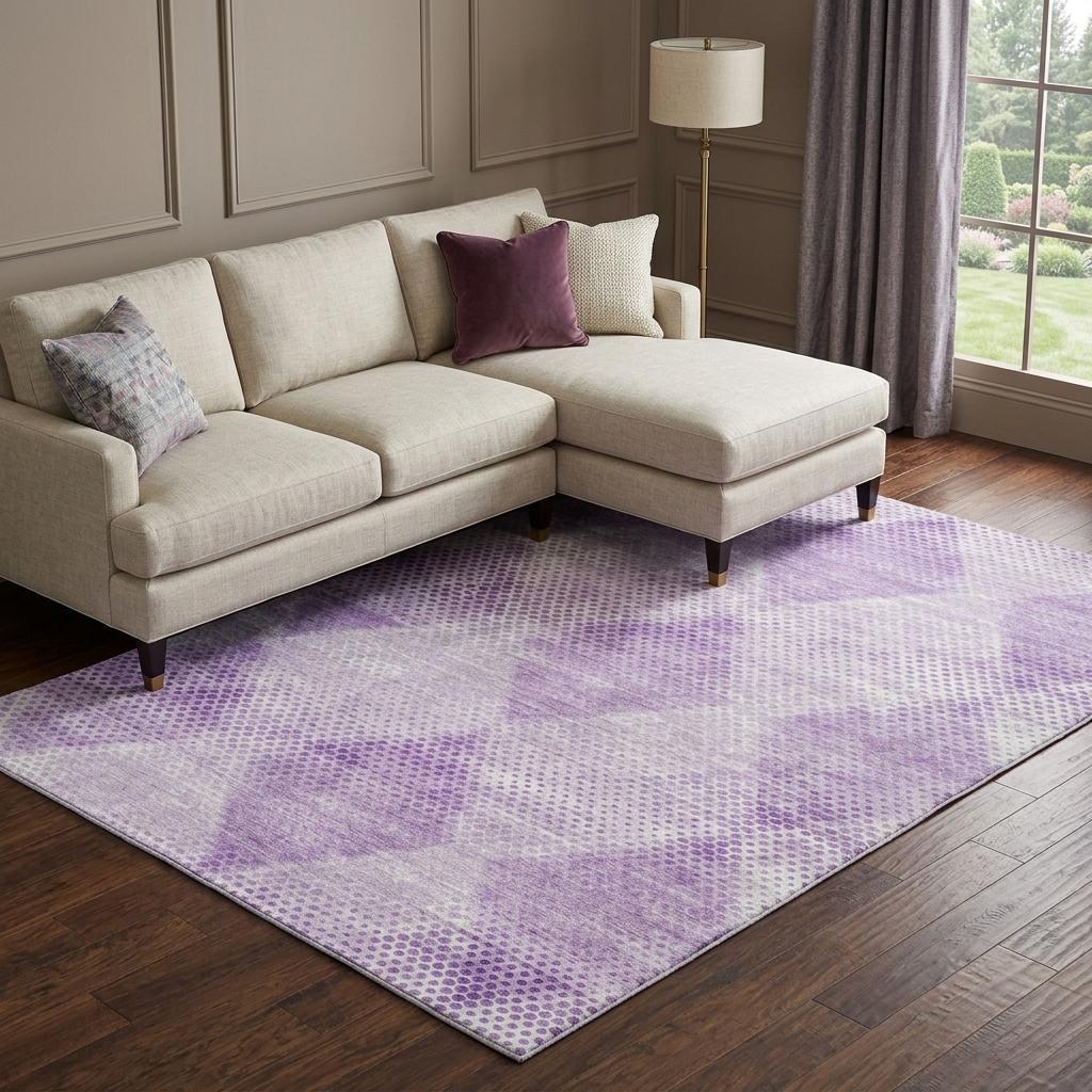 8' X 10' Lavender And Ivory Geometric Shag Washable Area Rug With UV Protection - HomeRoots - Flyclothing LLC