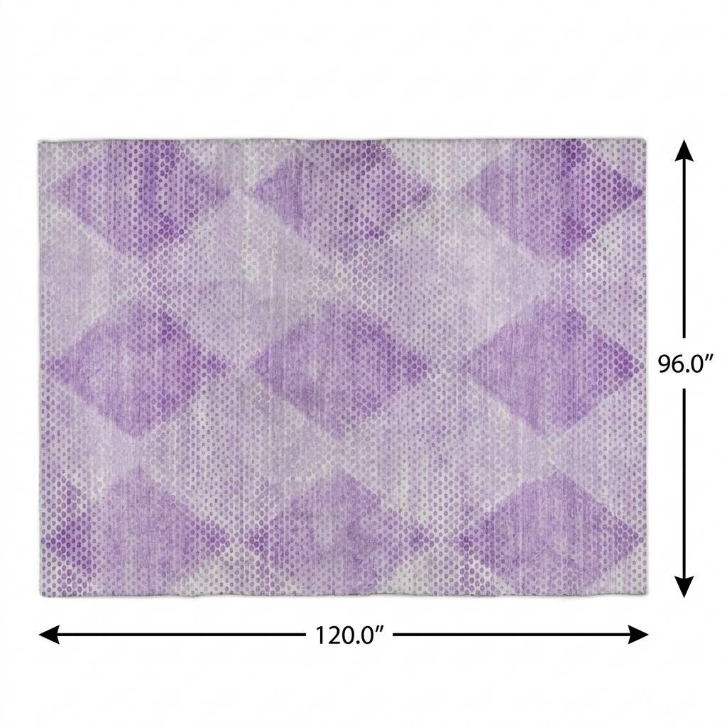 8' X 10' Lavender And Ivory Geometric Shag Washable Area Rug With UV Protection - HomeRoots - Flyclothing LLC