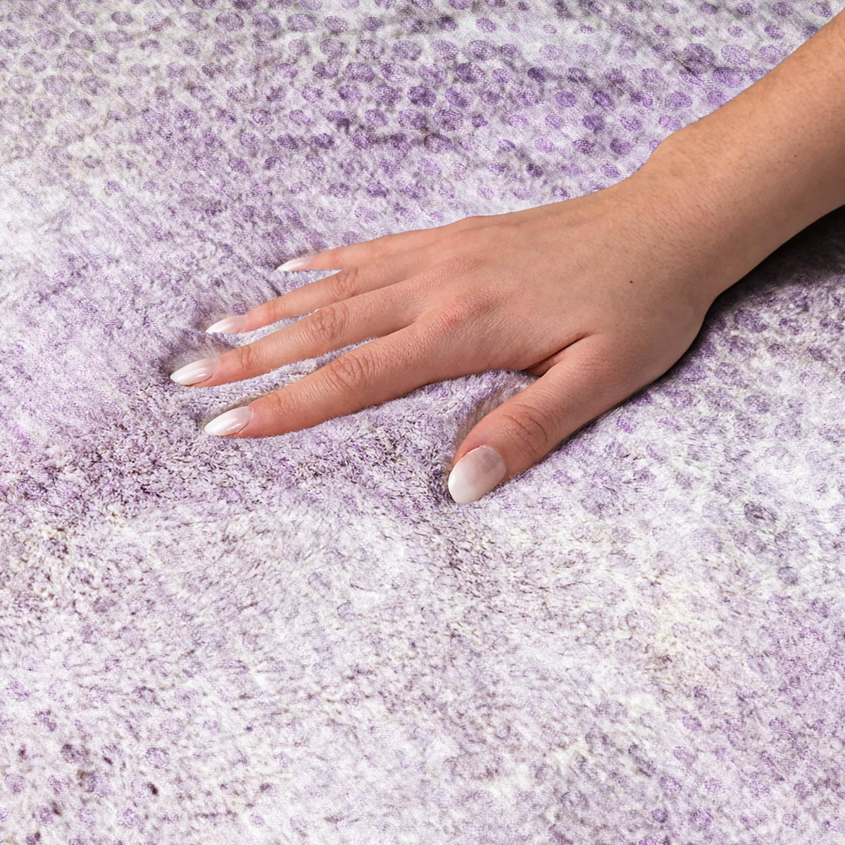 9' X 12' Lavender And Ivory Geometric Shag Washable Area Rug With UV Protection - HomeRoots - Flyclothing LLC