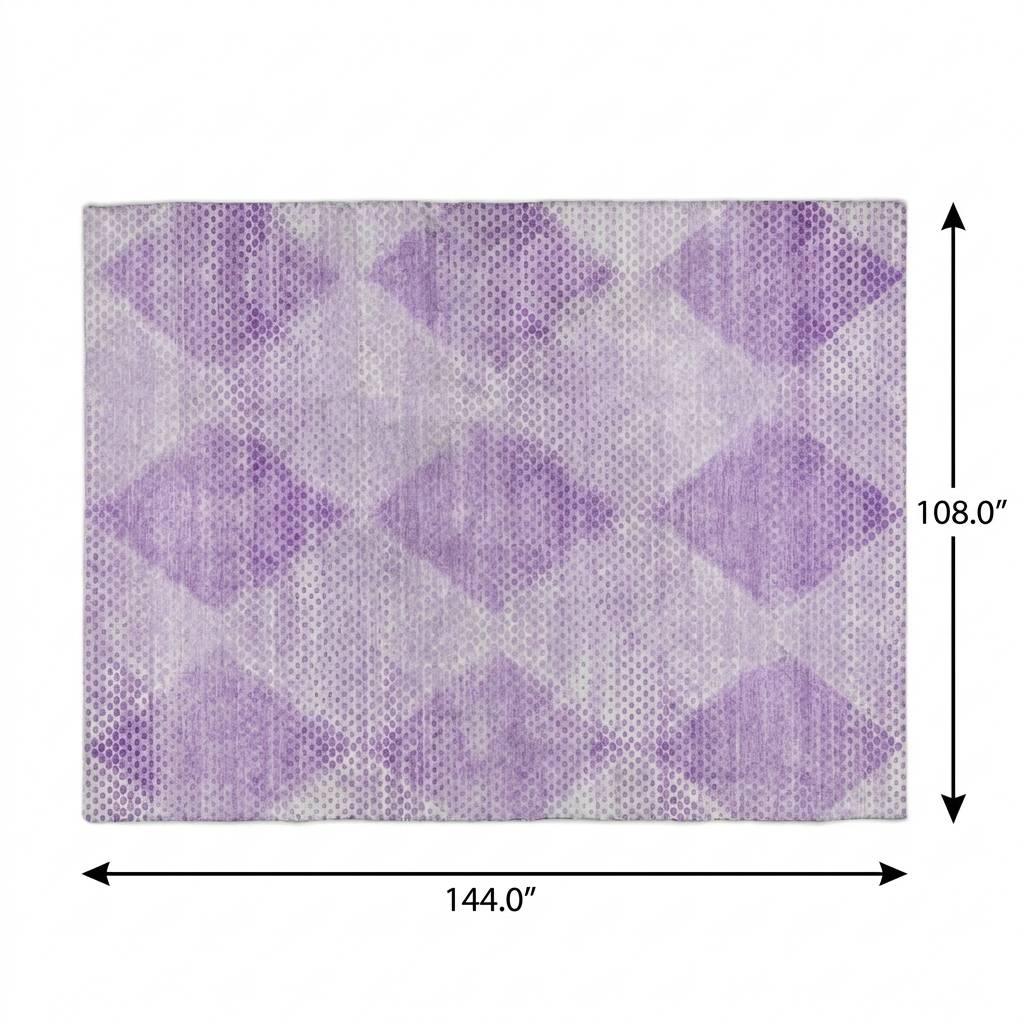 9' X 12' Lavender And Ivory Geometric Shag Washable Area Rug With UV Protection - HomeRoots - Flyclothing LLC