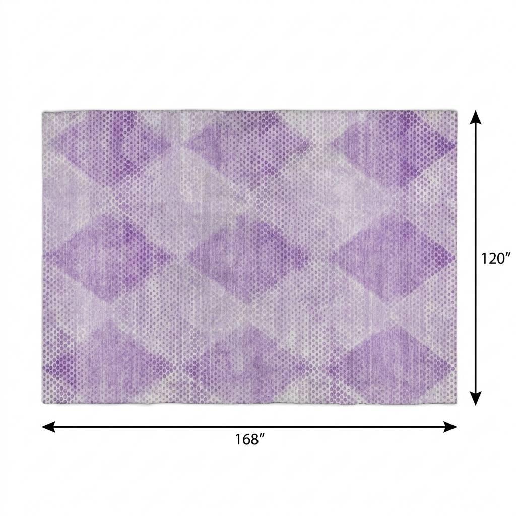 10' X 14' Lavender And Ivory Geometric Shag Washable Area Rug With UV Protection - HomeRoots - Flyclothing LLC