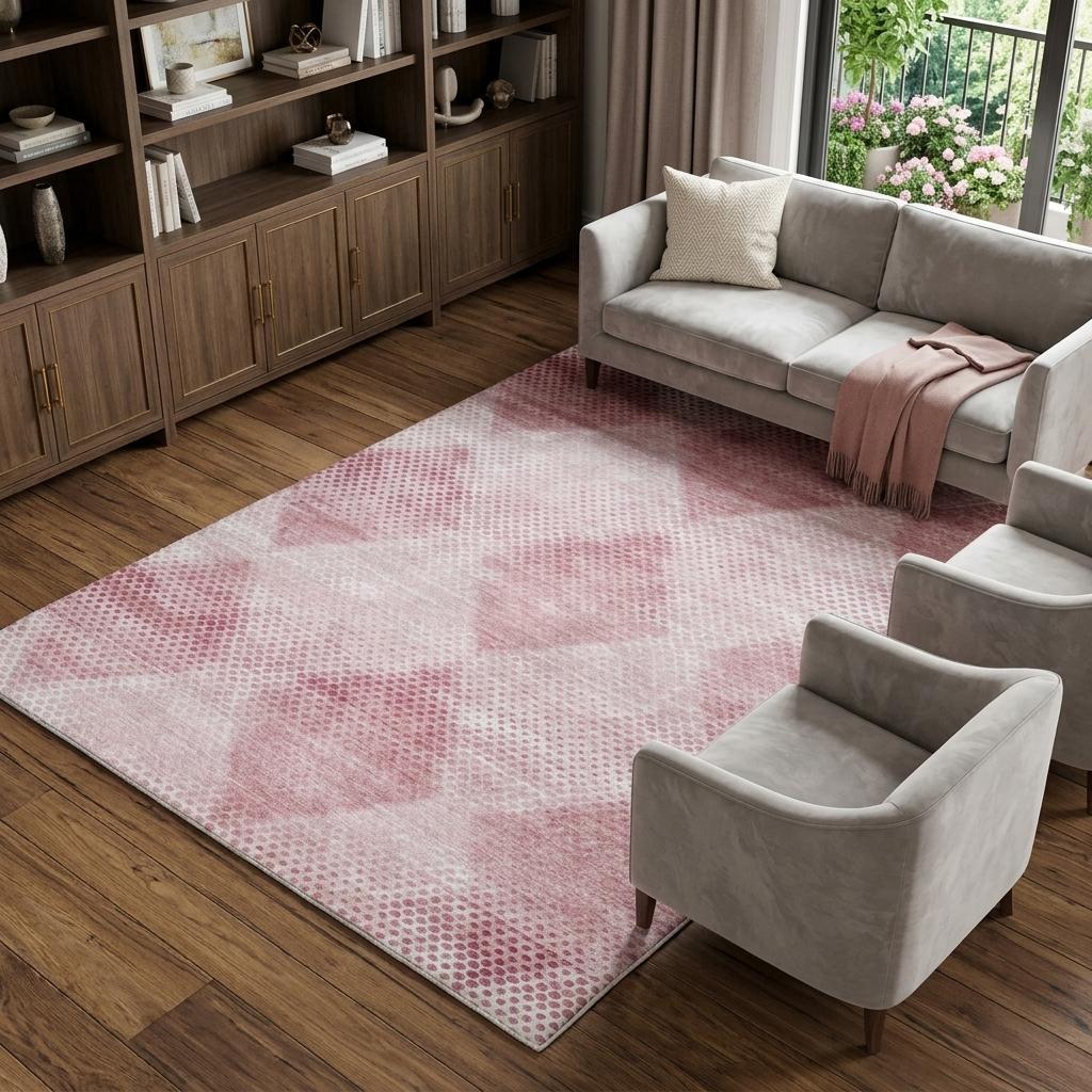10' X 14' Merlot And Blush Geometric Shag Washable Area Rug With UV Protection - HomeRoots - Flyclothing LLC