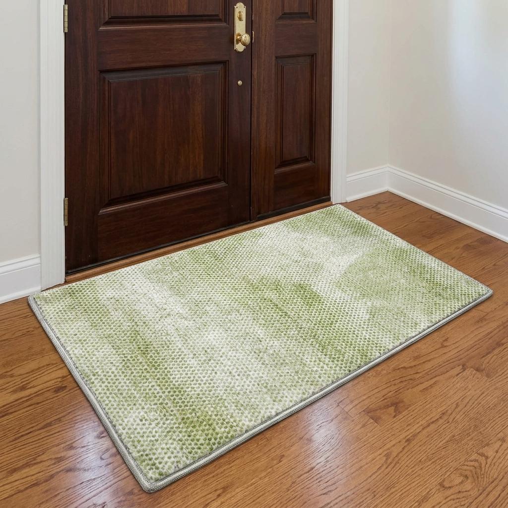 3' X 5' Mint Green And Ivory Geometric Shag Washable Area Rug With UV Protection - HomeRoots - Flyclothing LLC