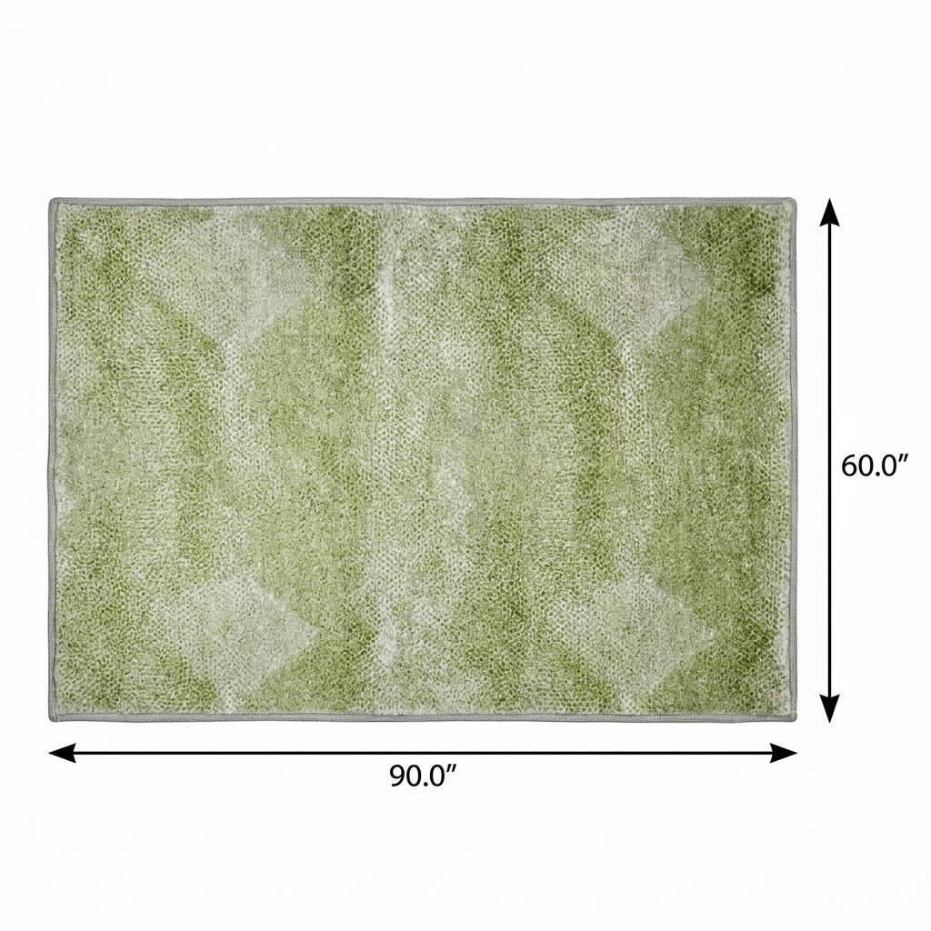 5' X 8' Mint Green And Ivory Geometric Shag Washable Area Rug With UV Protection - HomeRoots - Flyclothing LLC