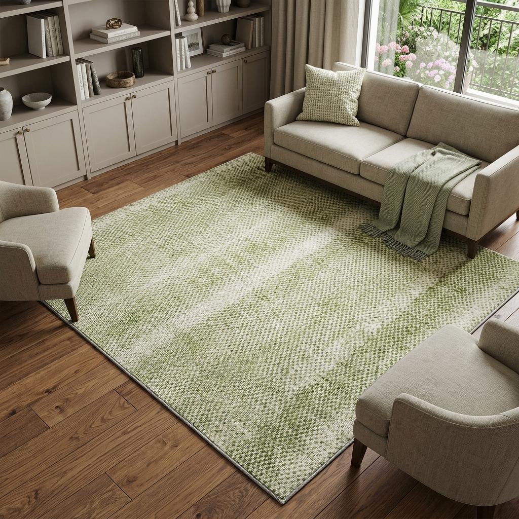 10' X 14' Mint Green And Ivory Geometric Shag Washable Area Rug With UV Protection - HomeRoots - Flyclothing LLC