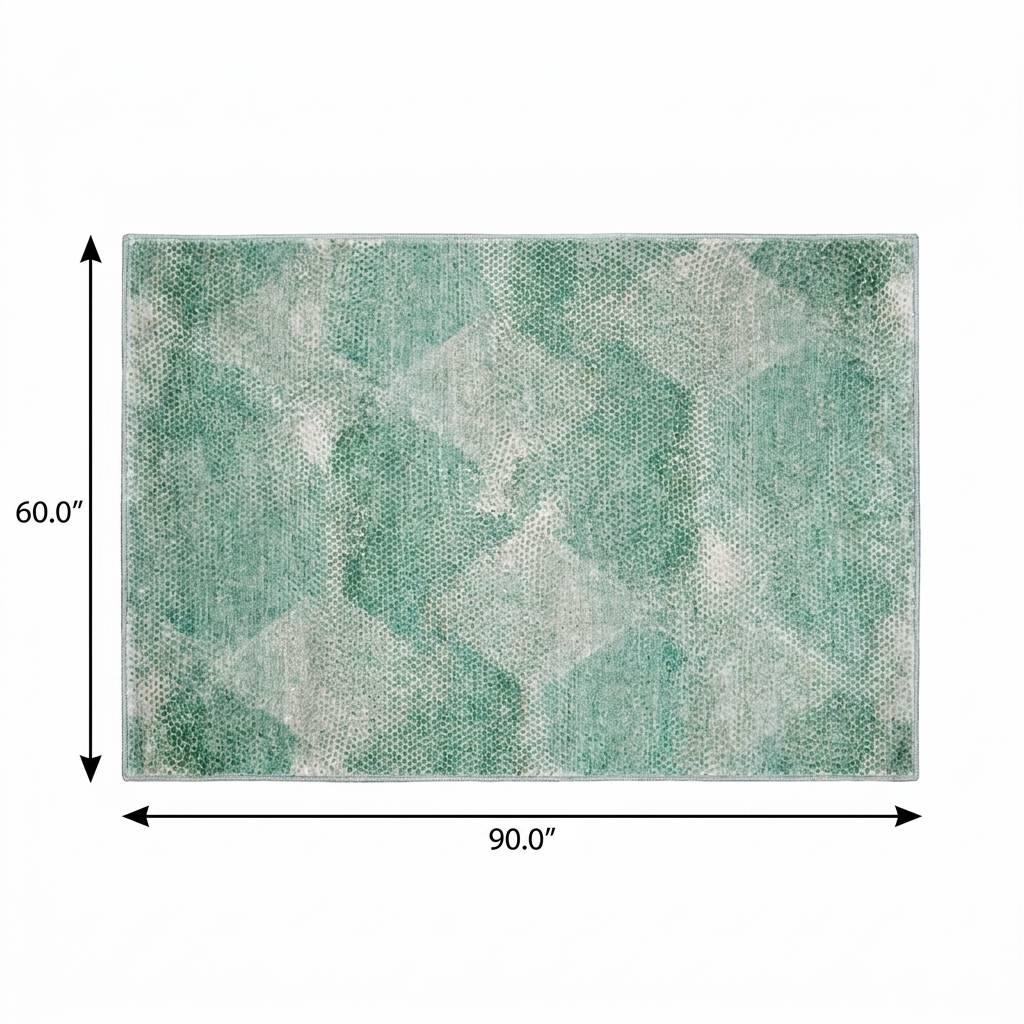 5' X 8' Teal And Ivory Geometric Shag Washable Area Rug With UV Protection - HomeRoots - Flyclothing LLC