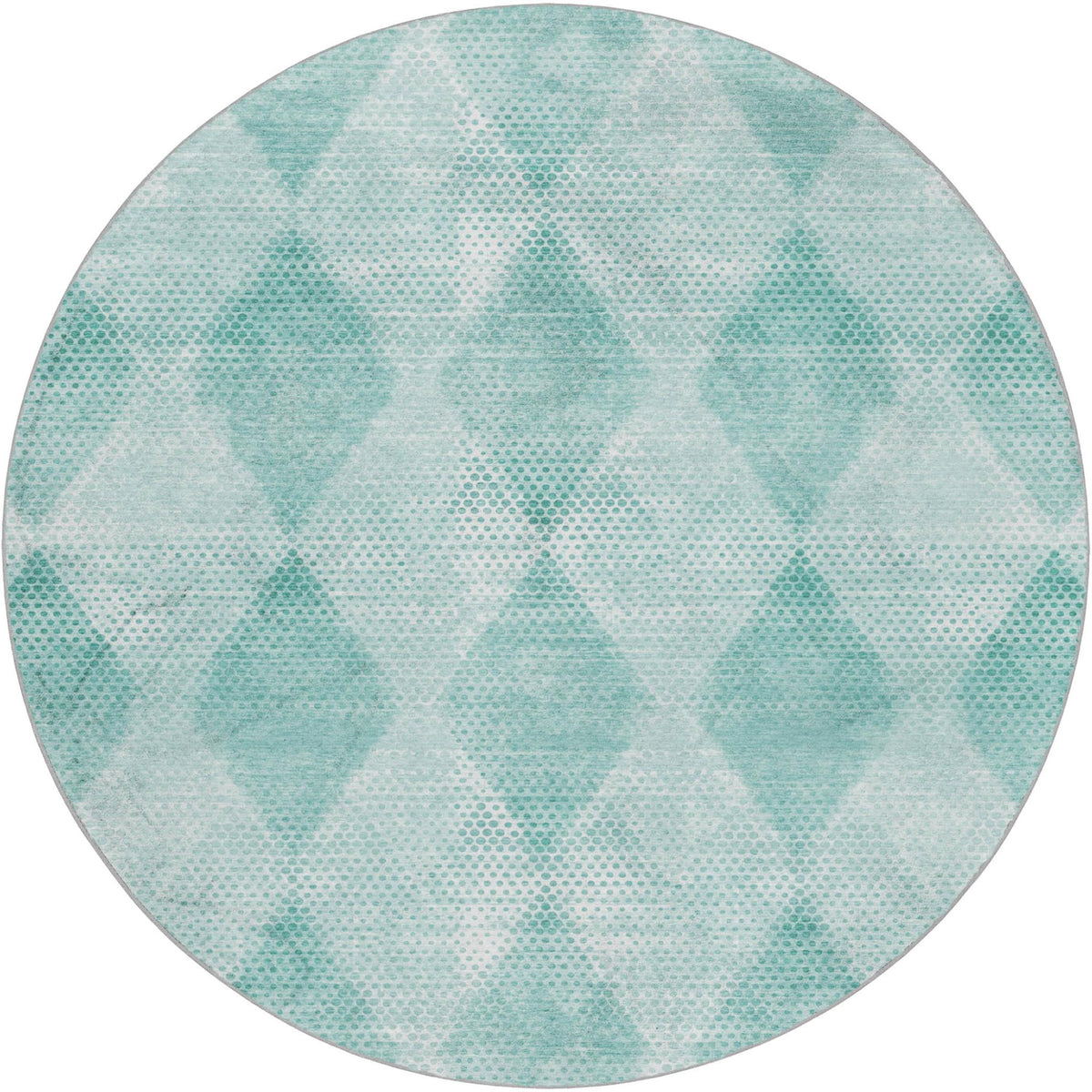8' Teal And Ivory Geometric Shag Washable Round Rug With UV Protection - HomeRoots - Flyclothing LLC