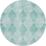 8' Teal And Ivory Geometric Shag Washable Round Rug With UV Protection - HomeRoots - Flyclothing LLC