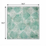 8' Teal And Ivory Geometric Shag Washable Round Rug With UV Protection - HomeRoots - Flyclothing LLC
