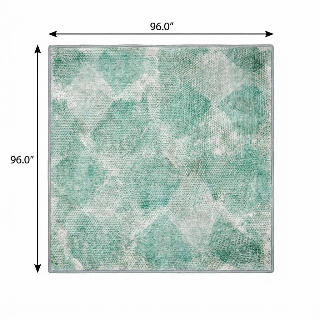 8' Teal And Ivory Geometric Shag Washable Round Rug With UV Protection - HomeRoots - Flyclothing LLC