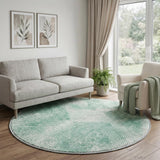 8' Teal And Ivory Geometric Shag Washable Round Rug With UV Protection - HomeRoots - Flyclothing LLC