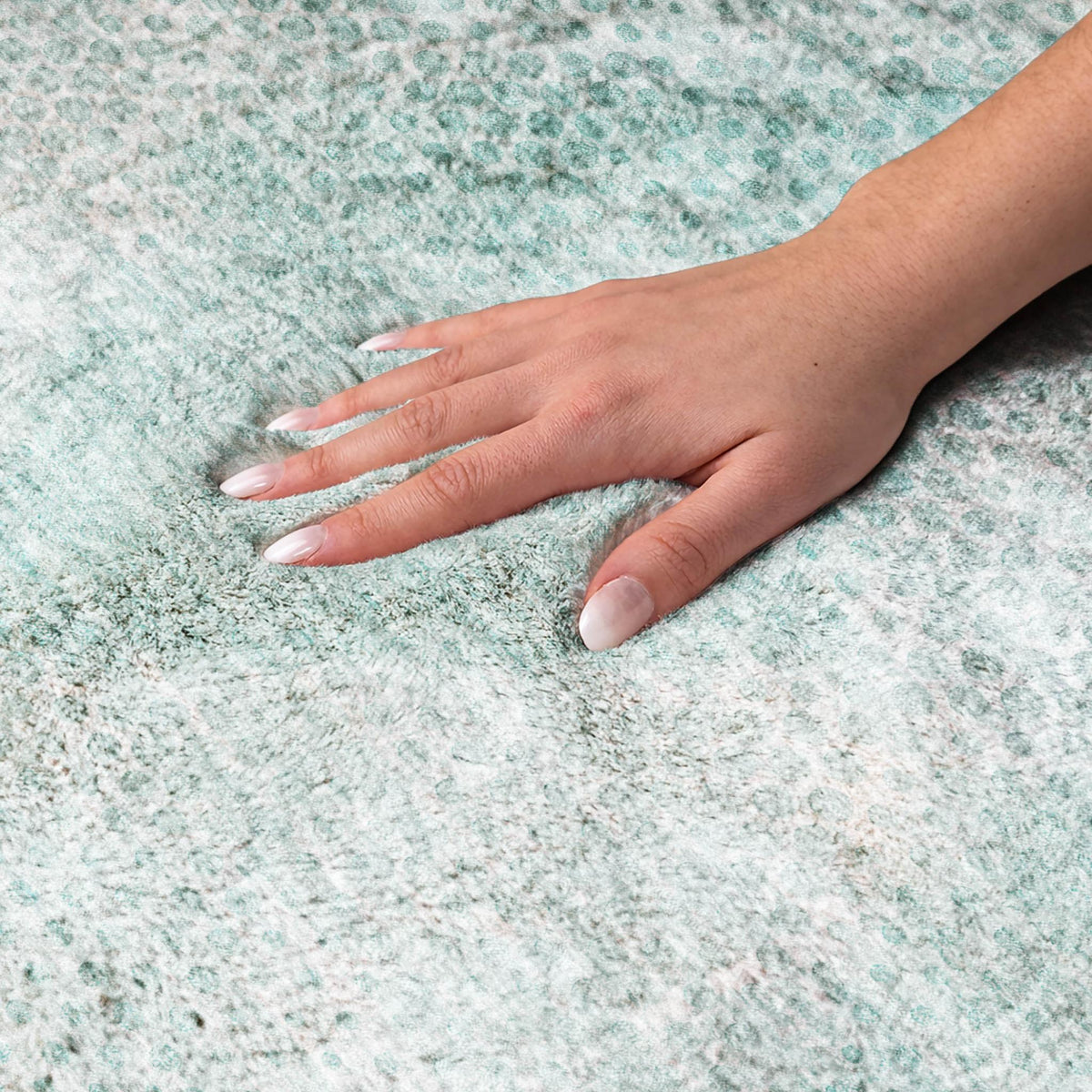 8' X 10' Teal And Ivory Geometric Shag Washable Area Rug With UV Protection - HomeRoots - Flyclothing LLC