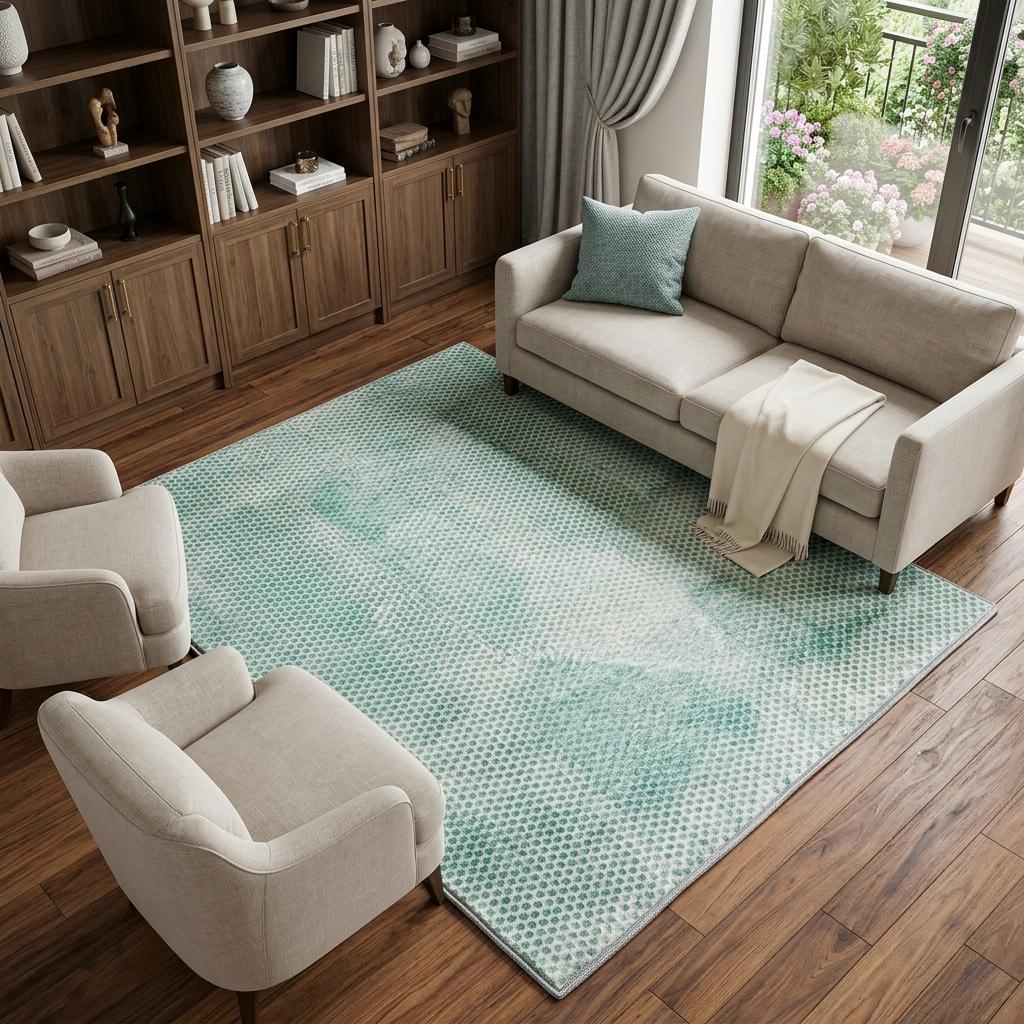 9' X 12' Teal And Ivory Geometric Shag Washable Area Rug With UV Protection - HomeRoots - Flyclothing LLC