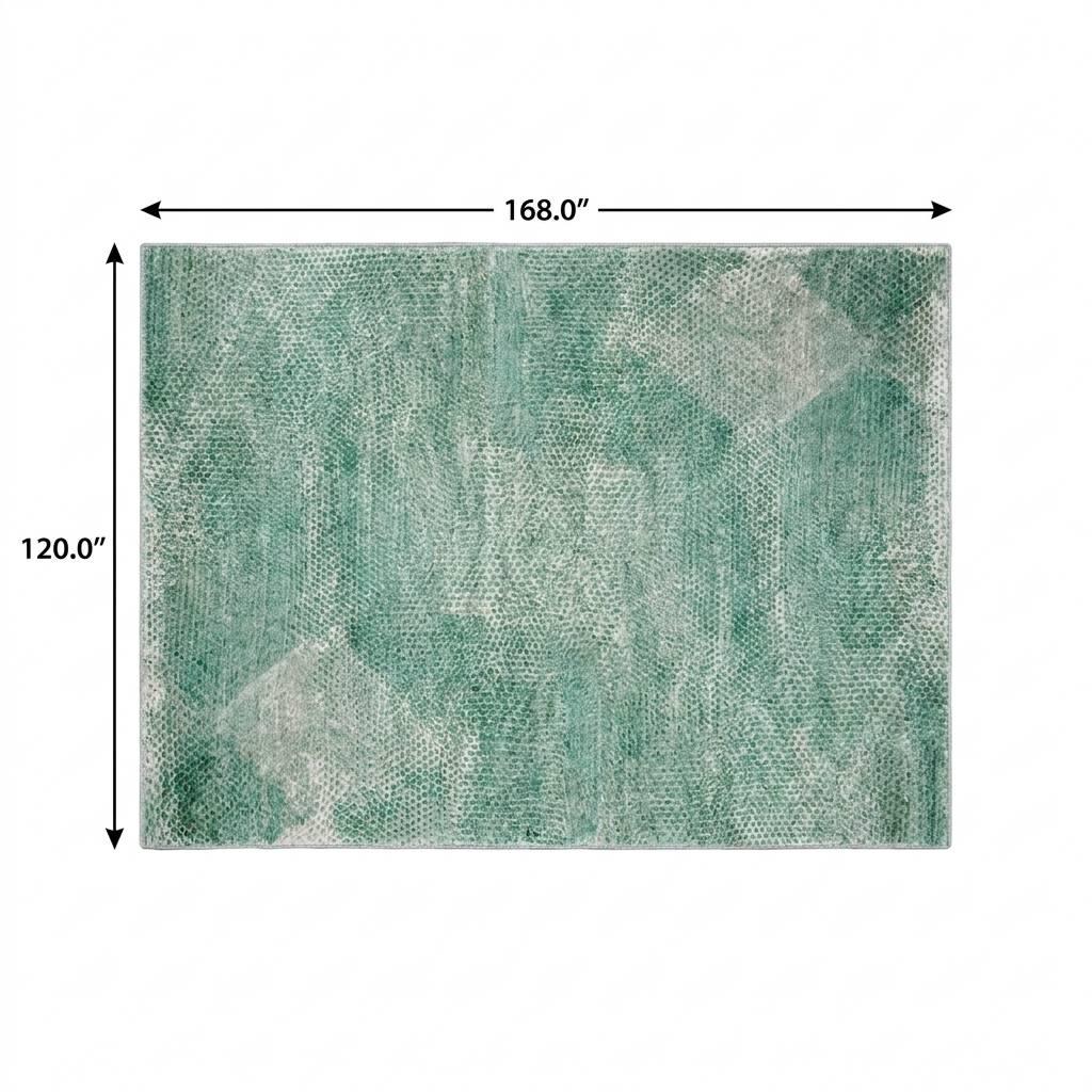 10' X 14' Teal And Ivory Geometric Shag Washable Area Rug With UV Protection - HomeRoots - Flyclothing LLC