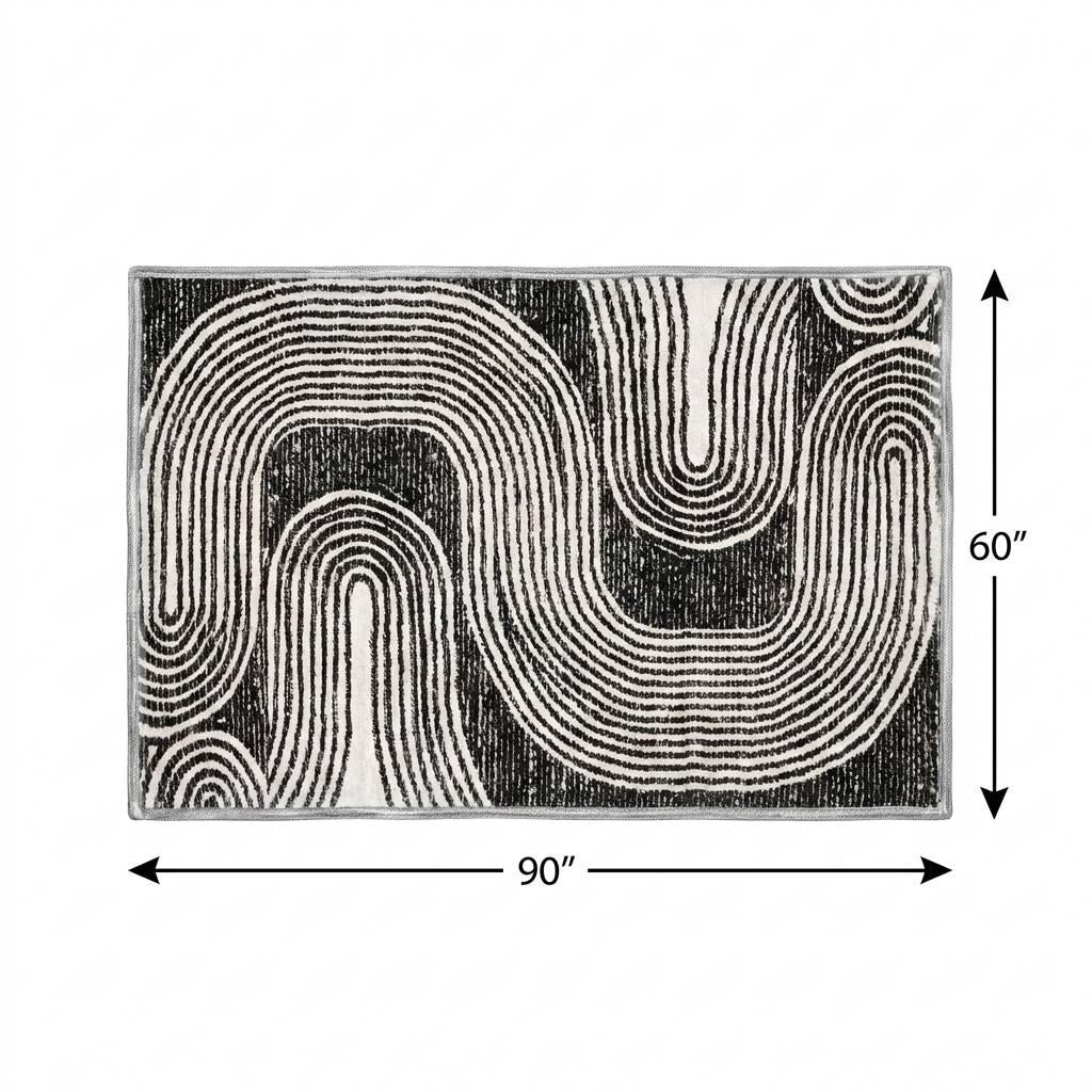 5' X 8' Black And Ivory Geometric Shag Washable Area Rug With UV Protection - HomeRoots - Flyclothing LLC