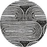 8' Black And Ivory Geometric Shag Washable Round Rug With UV Protection - HomeRoots - Flyclothing LLC