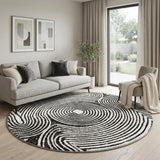8' Black And Ivory Geometric Shag Washable Round Rug With UV Protection - HomeRoots - Flyclothing LLC